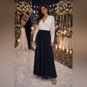 Ursula of Switzerland Two-Tone Chiffon Formal Dress Navy White Size 10